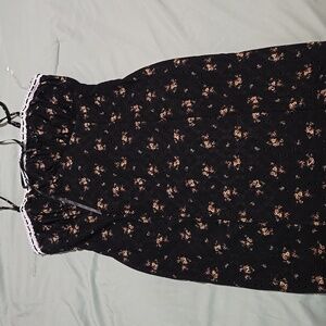 Juniors Floral Black Dress with Lace Trim